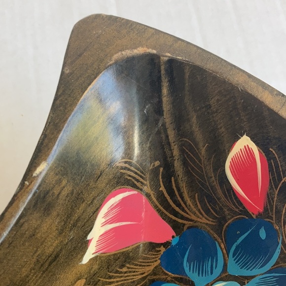 Vtg Batea folk art wood hand painted console bowl - Picture 5 of 15